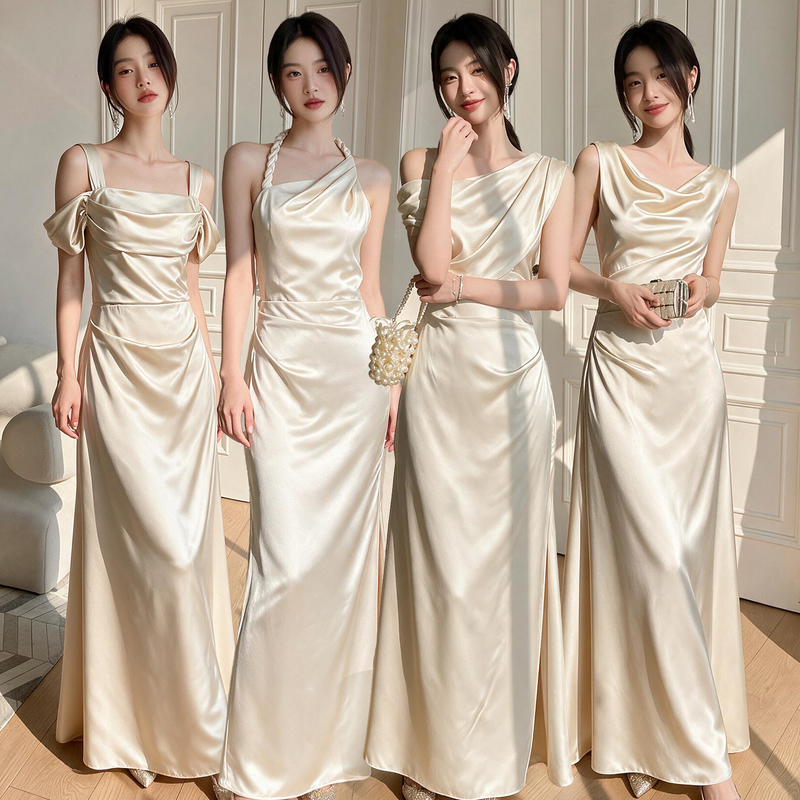 Champagne-Colored Bridesmaid Dresses, Sister Outfits, Satin Dresses, Niche High-End Wedding Dresses, Stunning Bridesmaid Dresses, 2026 New Autumn Style Champagne-Colored Bridesmaid Dresses, Sister Outfits, Satin Dresses, Niche High-End Wedding Dresses, Stunning Bridesmaid Dresses, 2026 New Autumn Style