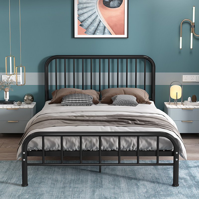 Iron Art Bed Modern Minimalist Reinforcement Thickening 1 8 m Double 1 5 m Single Iron Frame Bed Rental Apartment small family Type