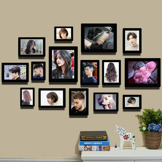 Hairdressing shop free punching decoration background wall barber shop hanging painting wall hair salon combination photo frame photo wall European and American hot dyeing