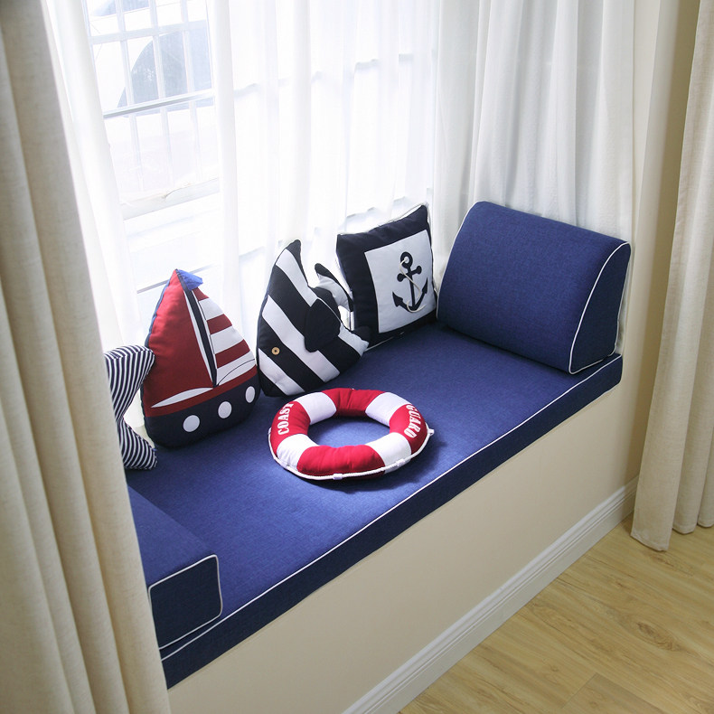 Custom-made thickening children's room bump window pad floating window cushion Mediterranean marine boy blue balcony pad