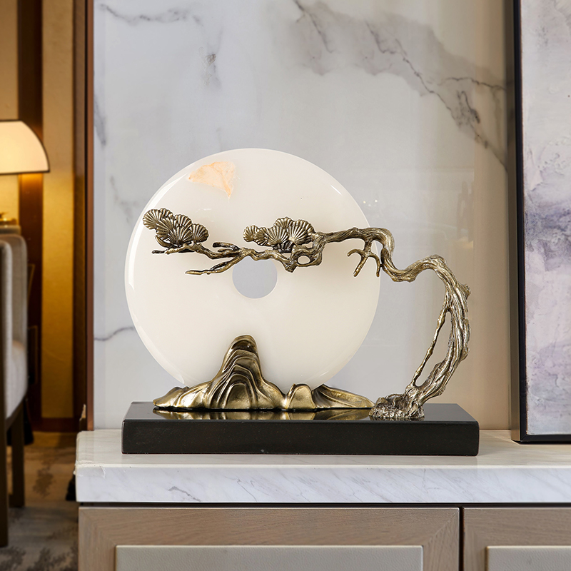 New Chinese ornaments high-end jade flat buckle Zen home living room bookcase antique frame office soft decorations