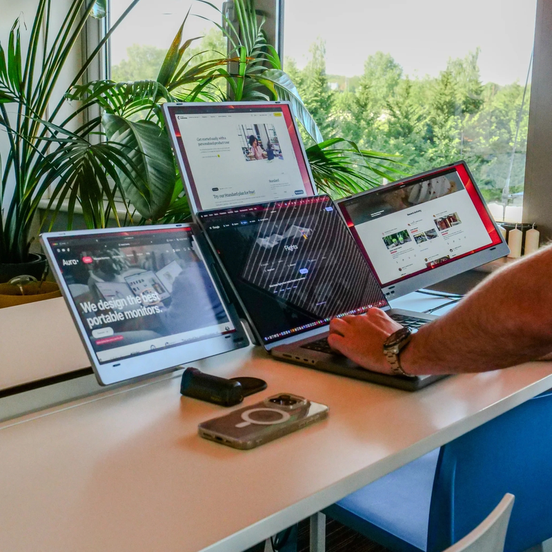 Three-Screen Portable Monitor, One-Line Three-Screen Laptop External Monitor, Portable Secondary Screen for Stock Trading and Office Work Three-Screen Portable Monitor, One-Line Three-Screen Laptop External Monitor, Portable Secondary Screen for Stock Trading and Office Work