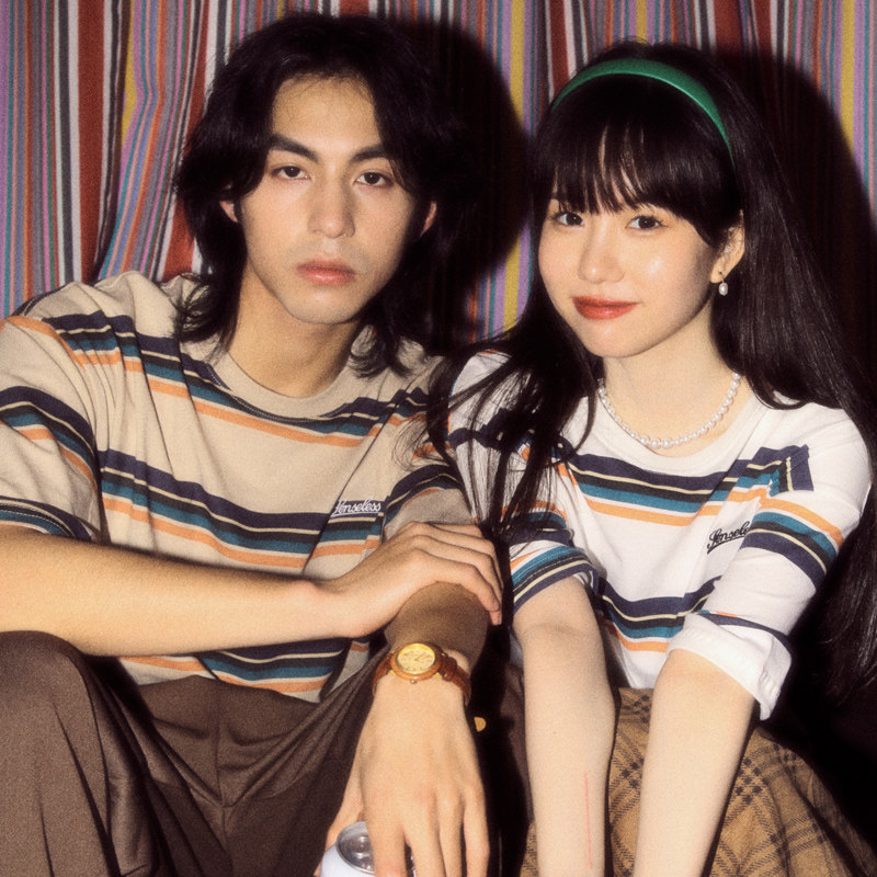 Jiuniouzi ALOHA retro couple short-sleeved striped T-shirt