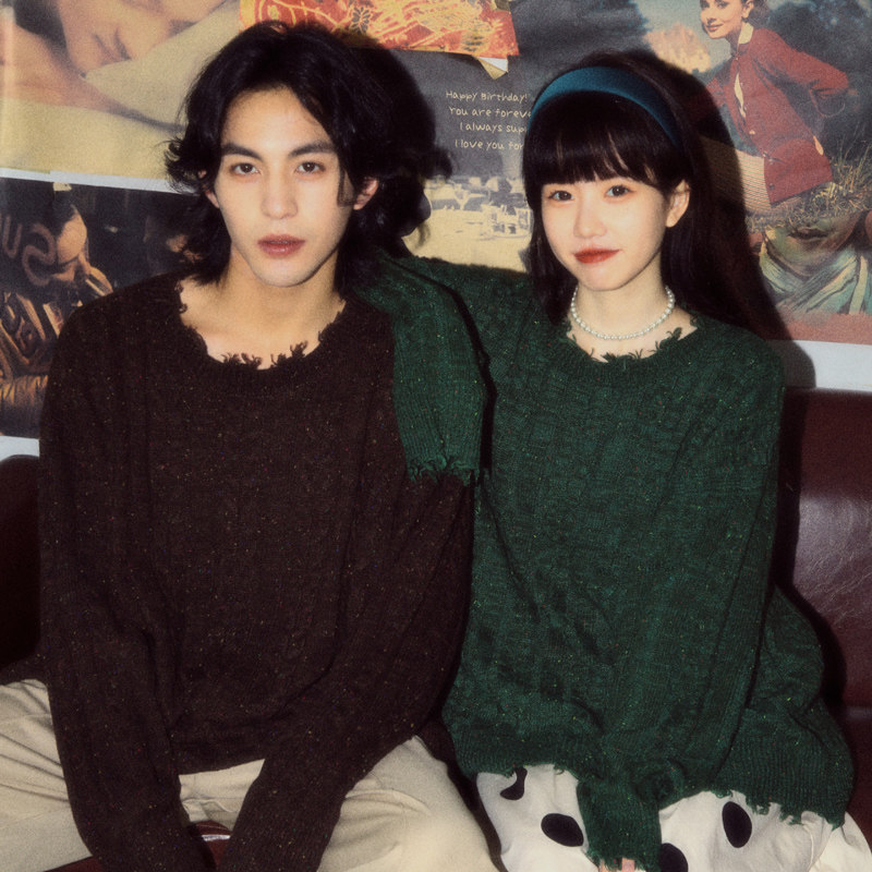 Wine balls ALOHA retro couples sweater knitted sweater #Paper Short Love Long Ah There are too many ripples