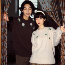 Wine balls ALOHA couple knitted sweater embroidered sweater #everything is destined because I am self-willed with you