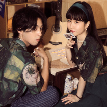 Wine balls ALOHA Hawaiian couple short-sleeved floral shirt # How can I go on the road without lights