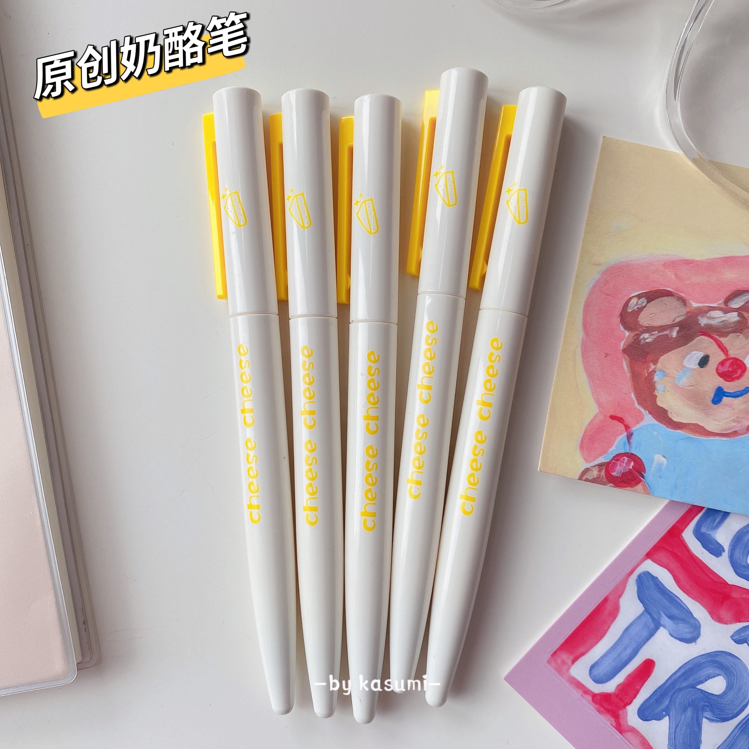 Original hand painting cheesecheese small crowdsourced brief twist in the middle sex pen 0 5 black imported refill Student office stationery 