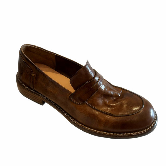 Handmade shoes horsehide washed retro distressed loafers for women autumn and winter new British style small leather shoes soft leather shoes