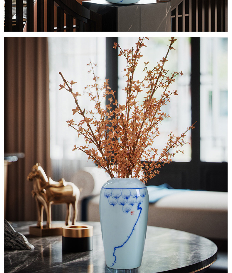 Jingdezhen blue lotus antique ceramic vase contracted tea table desktop furnishing articles ornament porcelain flower vase