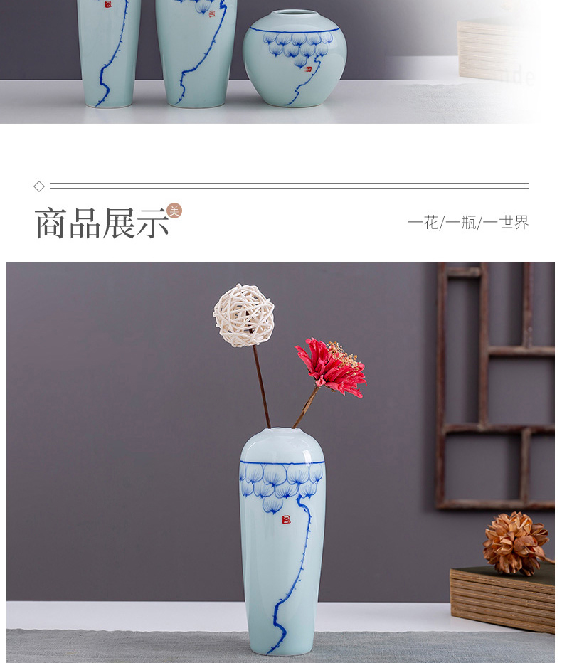 Jingdezhen blue lotus antique ceramic vase contracted tea table desktop furnishing articles ornament porcelain flower vase