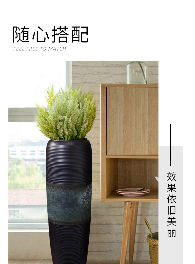 Jingdezhen ceramic furnishing articles large ground vase dried flower black modern new Chinese style porch home sitting room adornment