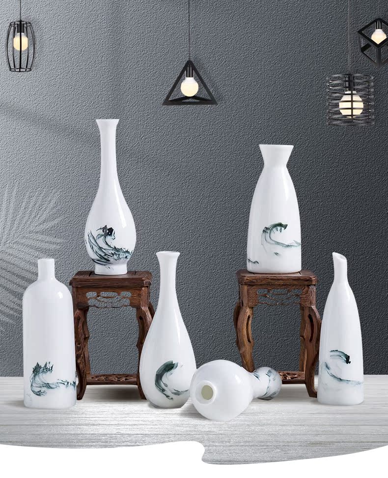 Jingdezhen ink antique hand - made ceramic vase porch tea table desktop furnishing articles ornament porcelain flower arranging flowers