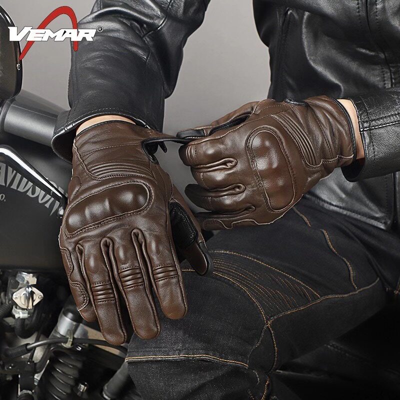Locomotive Riding Gloves Spring Autumn Seasons Universal men and women Pink Pink Genuine Leather Mountain Goat Leather Retro Locomotive Fall touch screen