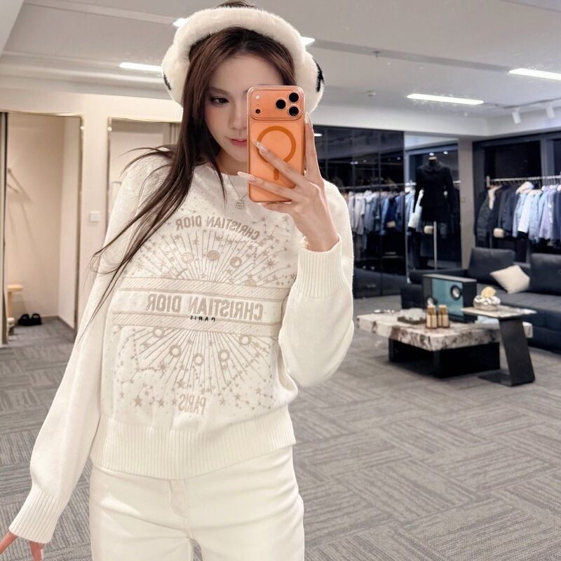 2026 Autumn/Winter New Heavy Embroidery Round Neck Knit Sweater Versatile Long Sleeve Fashionable College Style Sweater Top