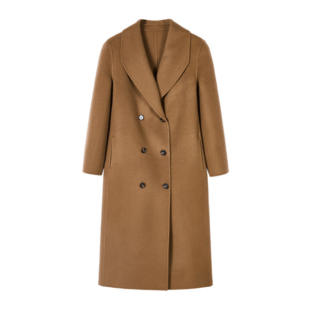 Yuxiangfei sheep wool double-sided woolen coat women's lapel mid-length double-beasted coat commuting 2023 winter new style