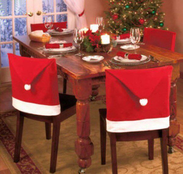 6p Lot Santa Claus Red Hat Chair Cover for Christmas Dinners