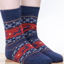 1pair Women Christmas Snowflake Deer Design Wool Socks thick