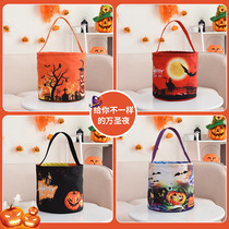 Halloween theme pumpkin basket glowing ghost festival haunted house secret room decoration props childrens portable pumpkin candy bag