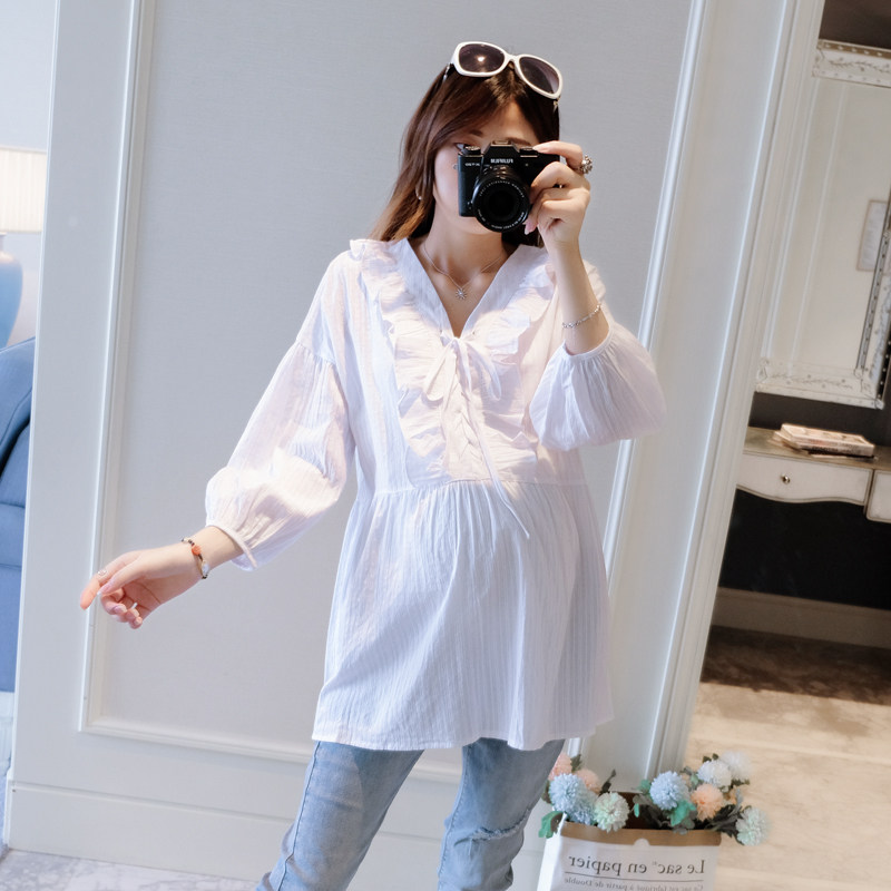Fashionable maternity clothes hot mom personality Korean shirts loose maternity tops autumn cover pregnancy belly women's clothing foreign style spring and autumn clothing