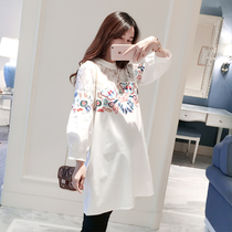 Maternity autumn top 2022 new pregnant mother tide embroidery maternity shirt Korean version loose a-line baby shirt tide