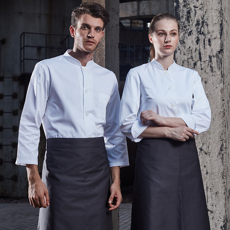 Xinjiang cotton chef suit Long sleeve single breasted Chinese pastry chef baking kitchen White large size back kitchen work suit men