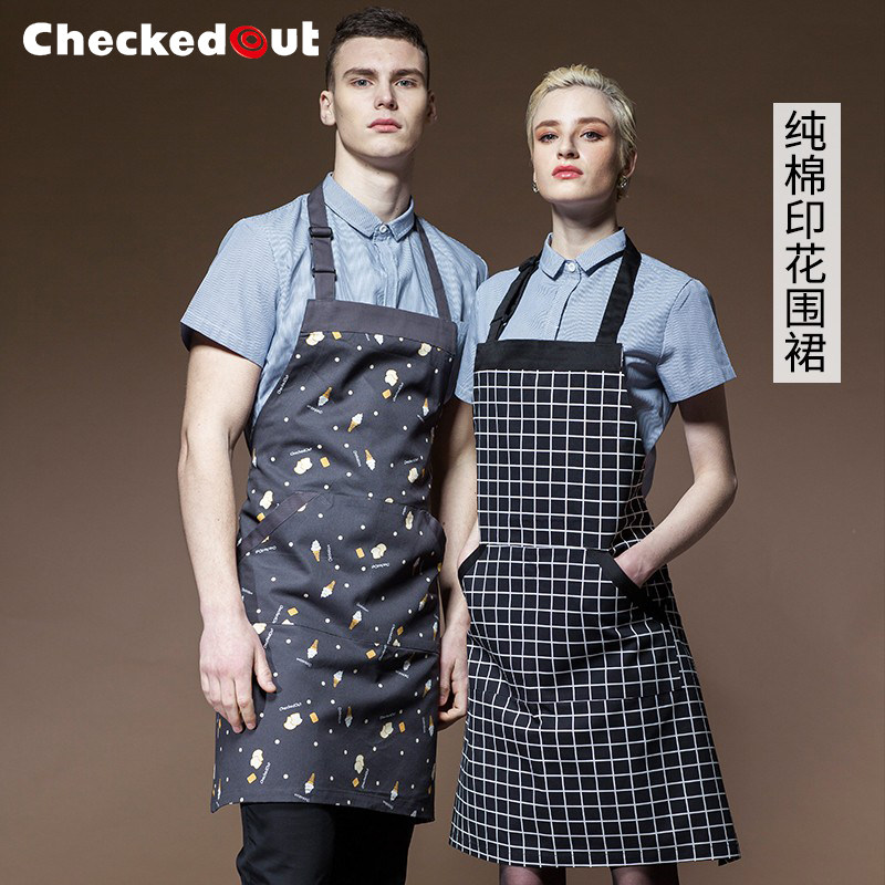 Fashion Apron Women's Beautiful Kitchen Home Waistline Kitchenette Cooking Men's Dining Room Pure Cotton Working Apron Korean version