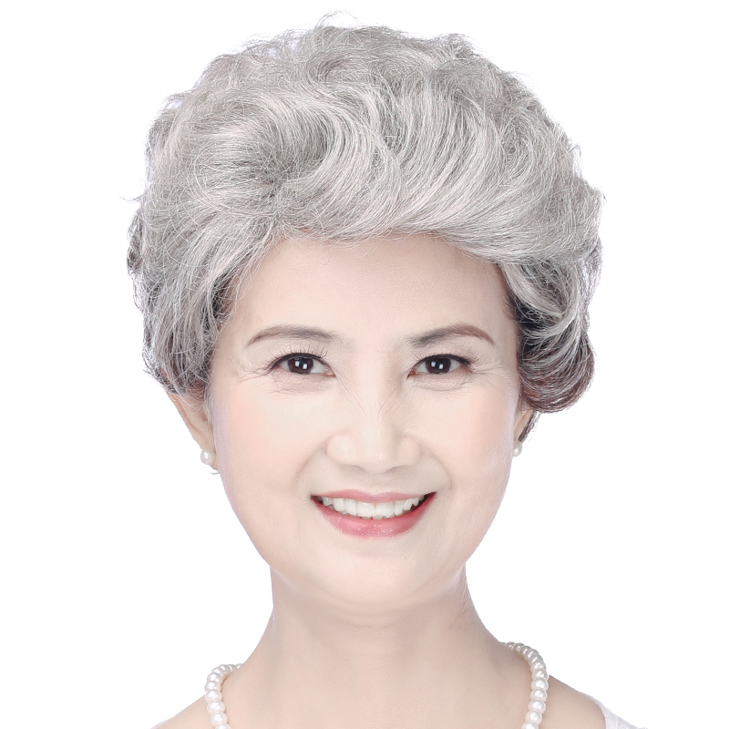 Wigs2You High-Quality Realistic Short Wigs, Real Human Hair Wigs for Middle-Aged and Elderly People, Silver-White Curly Hair Wigs