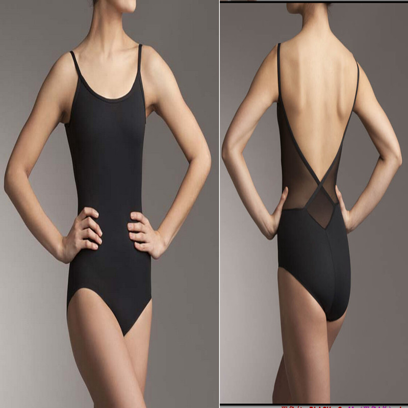 Adult Ballet Training Dress Female Backless Dress Condole Belt Dance Body Dress Mesh Professional Art Examination Gymnastics Dress Black