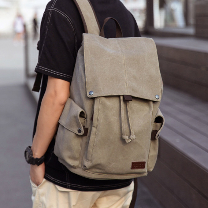 New Men's Canvas Backpack Large Capacity Student School Bag Leisure Travel Bag Backpack Computer Bag Trendy Men's Bag