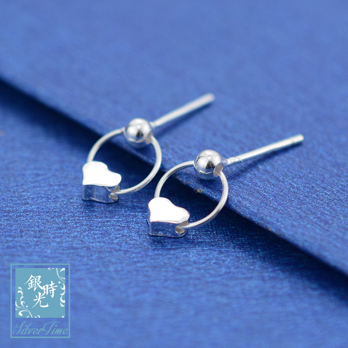 Silver time S925 sterling silver earrings small ball ring hanging love earring circle circle creative earrings female