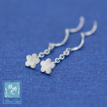 Silver time S925 sterling silver ear string Mini small flower plum blossom long earrings creative personality ear chain temperament ear ornaments