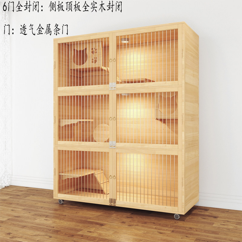 Cat Villa cat cage extra large solid wood luxury three layer pet shop cat house breeding custom double-sided transparent display cabinet