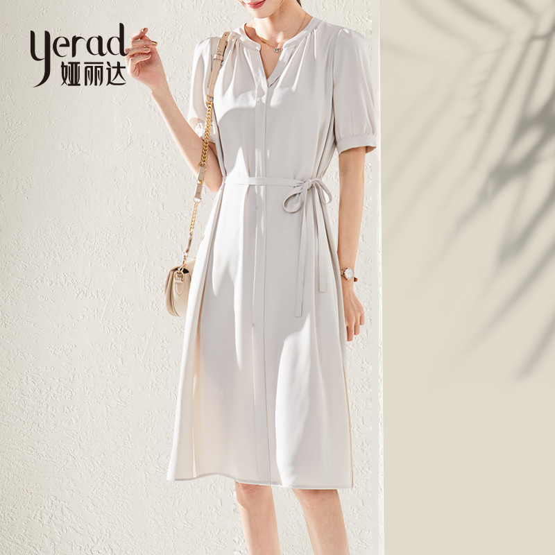 Ya Lida Method V Collar Foreign Dress Woman Thin 2022 Xia's new gentle wind and thin temperament snowspun skirt