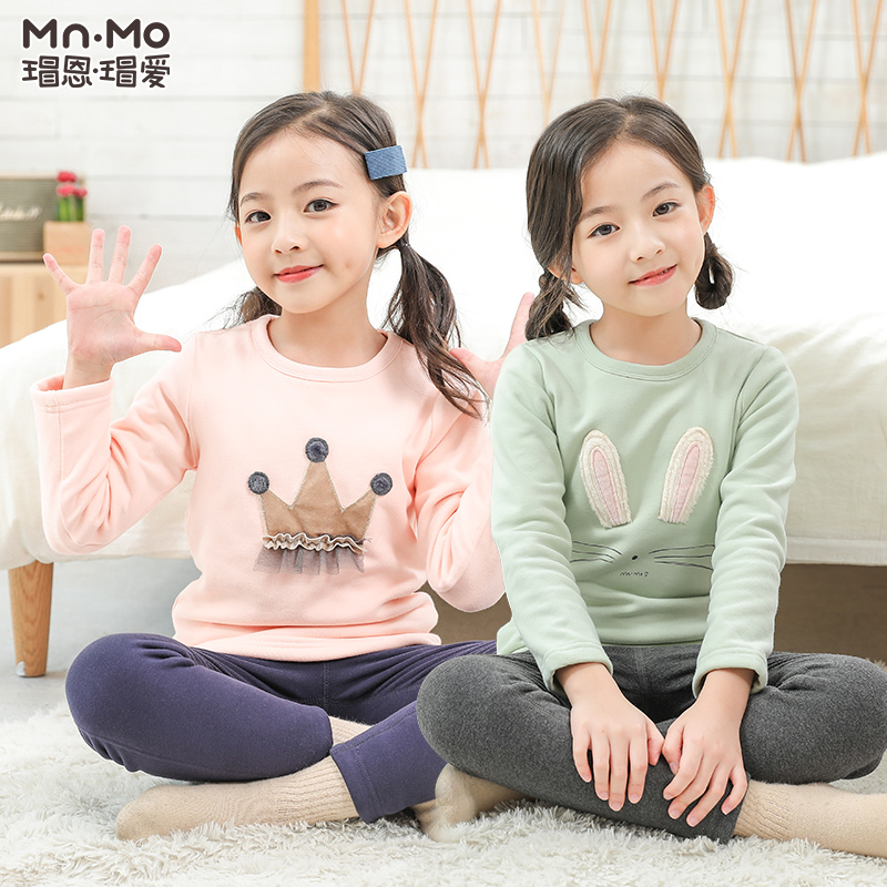 Maoenmao love winter girls double-layer thermal underwear suit plus fleece thickened children's baby girl long johns
