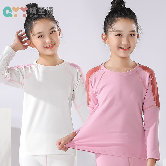 Girls' Single-Piece Autumn Clothes, Long-Sleeved Kidsren's and Older Kidsren's Autumn and Winter Bottoming Warm Tops, Medium and Large Kidsren's Bottoming Shirts for Women