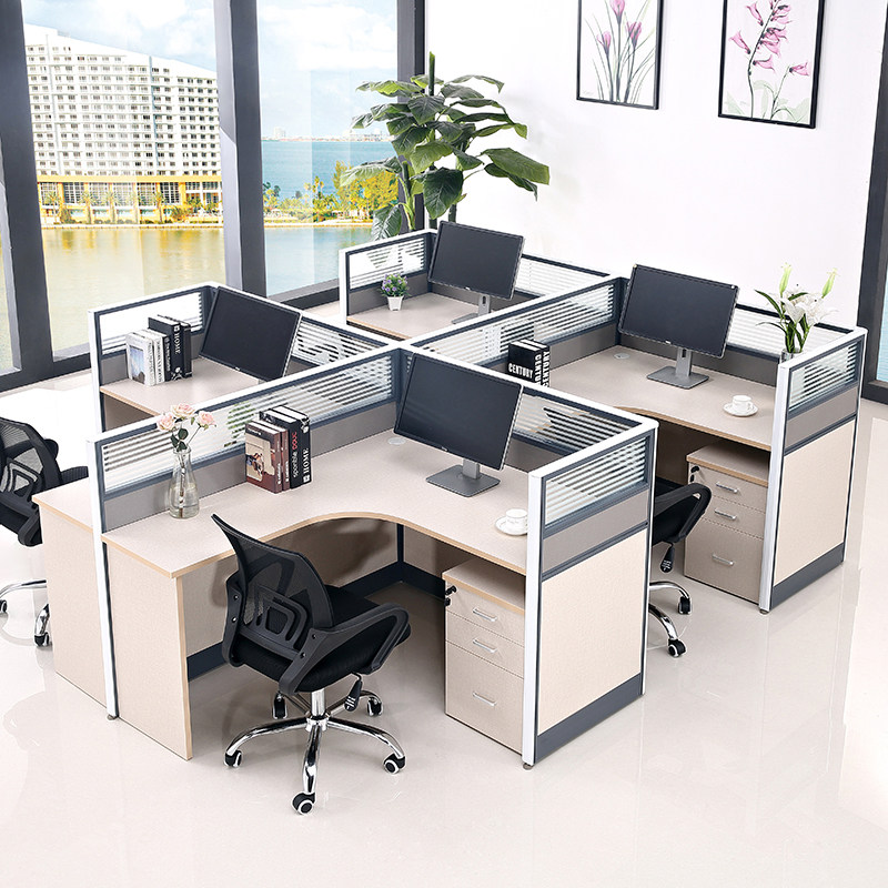 Office desk office staff table and chair combination screen station office table L-shaped desk card seat four 6 people