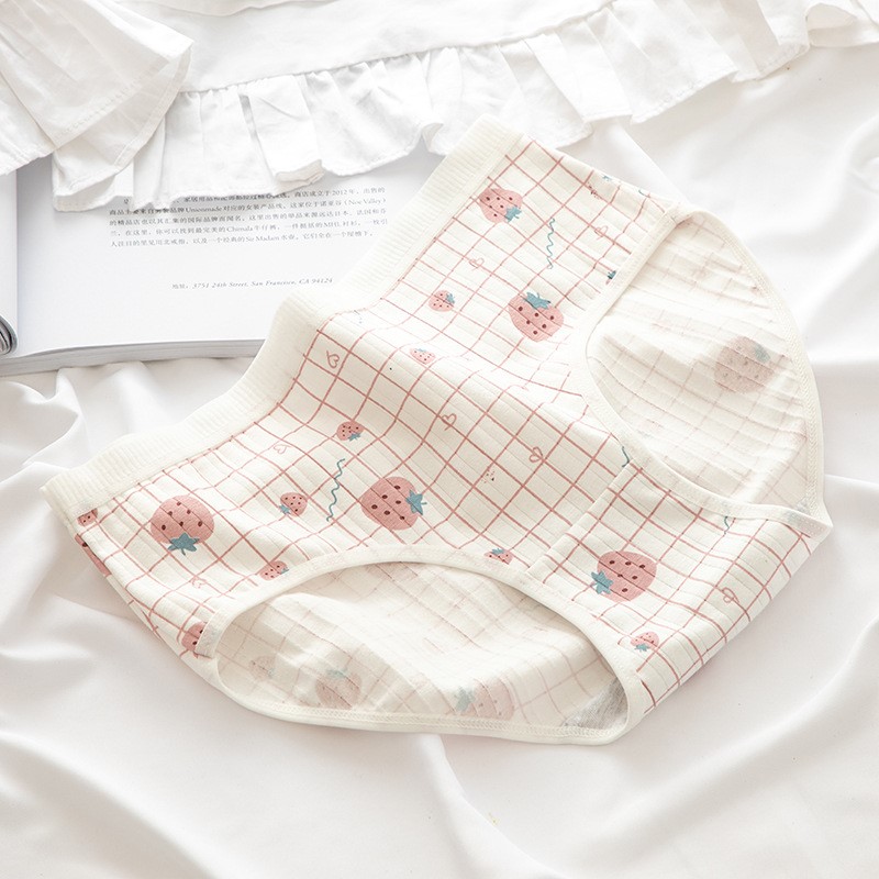 White Check Strawberry5 Strip packing Sweetheart strawberry lattice Cotton crotch ma'am underpants Vertical stripe girl cotton material ventilation student triangle short