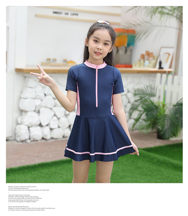 2021 Winter Children's Hot Spring Swimsuit Girls' Swimsuit One-piece Children's Conservative Girls Primary School Swimsuit