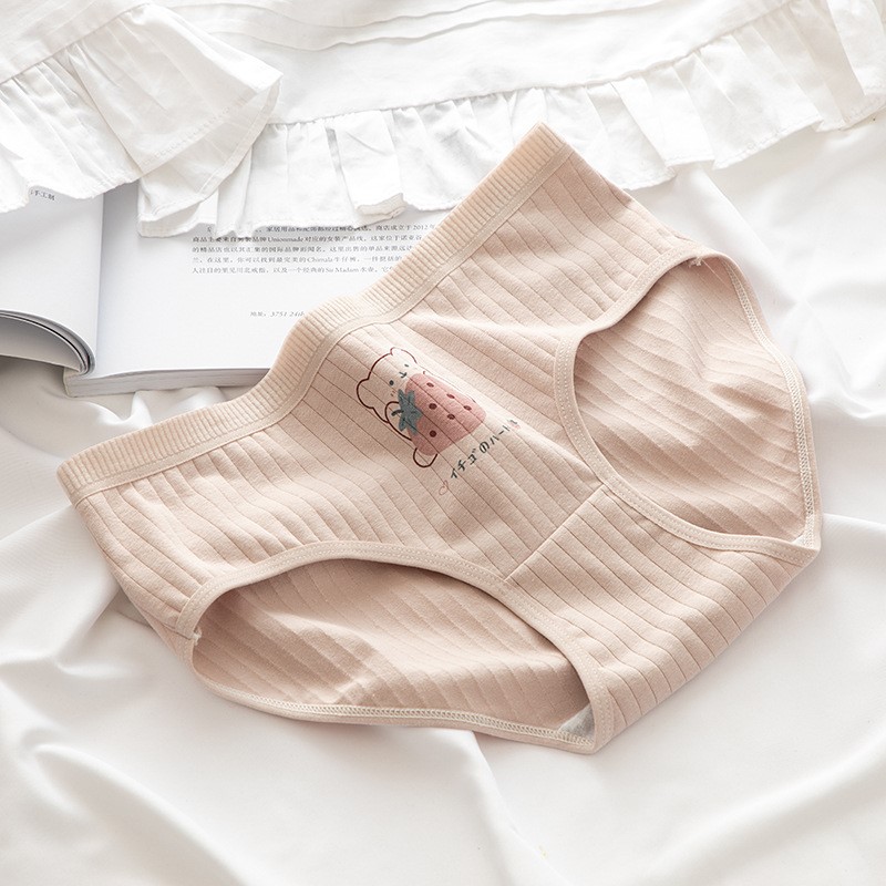 Hanfen Single Strawberry5 Strip packing Sweetheart strawberry lattice Cotton crotch ma'am underpants Vertical stripe girl cotton material ventilation student triangle short