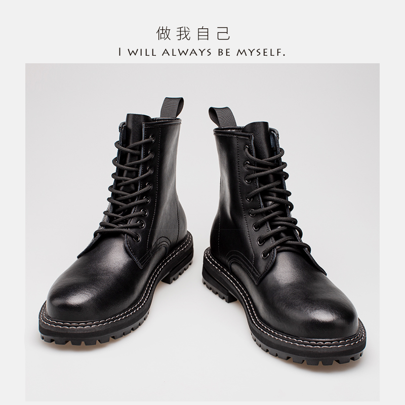 Martin boot male high cylinder Inlenty wind tooling boot genuine leather black plus suede warm Korean version Trend 100 lap cotton shoes man