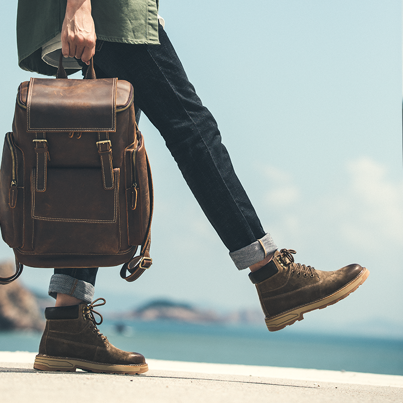 Martin Boots Man Genuine Leather Inellenty Wind Tooling Boots Fall Middle Barrel Men's Boots Man High Help Winter Korean Edition 100 Hitch Shoes