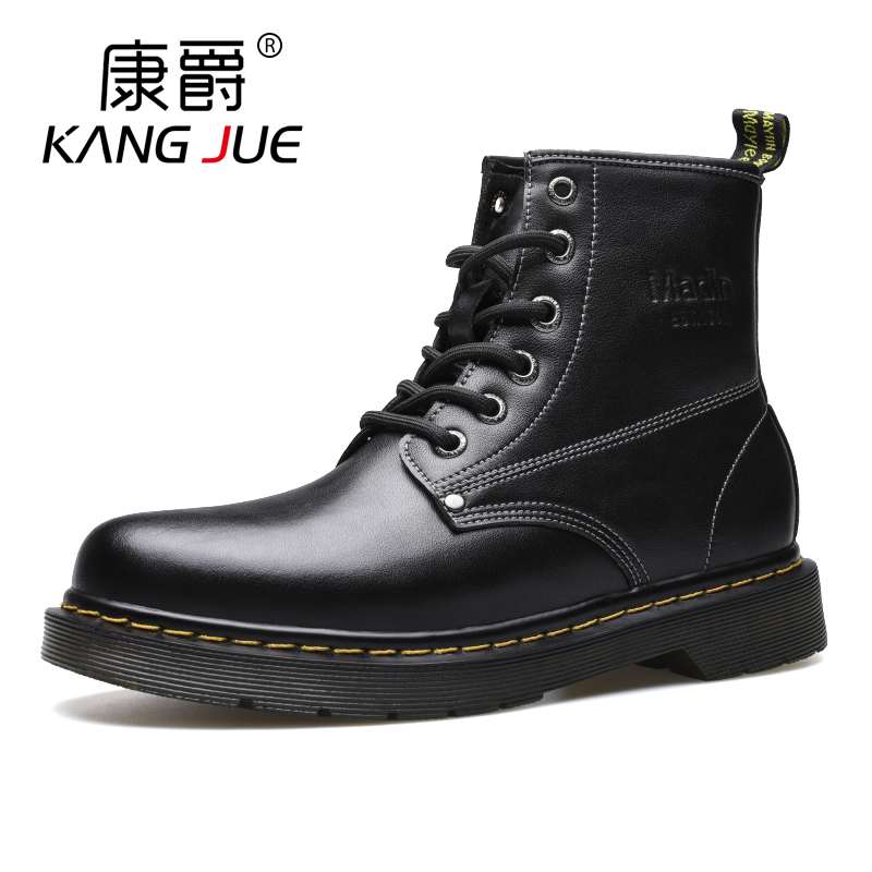 Martin boots male high cylinder tooling boots Inlenty wind middle cylinder leather boots Korean version 100 hitch shoes black short boots Fall men's shoes