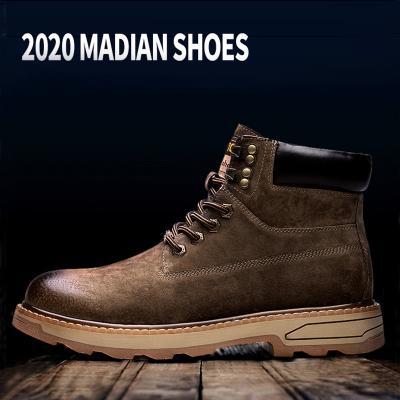 Martin Boots Man High Drum Shoes Man Wave Shoes Inlen Wind Autumn Winter Genuine Leather Mid-Cylinder Boots Snowshoeing Boots