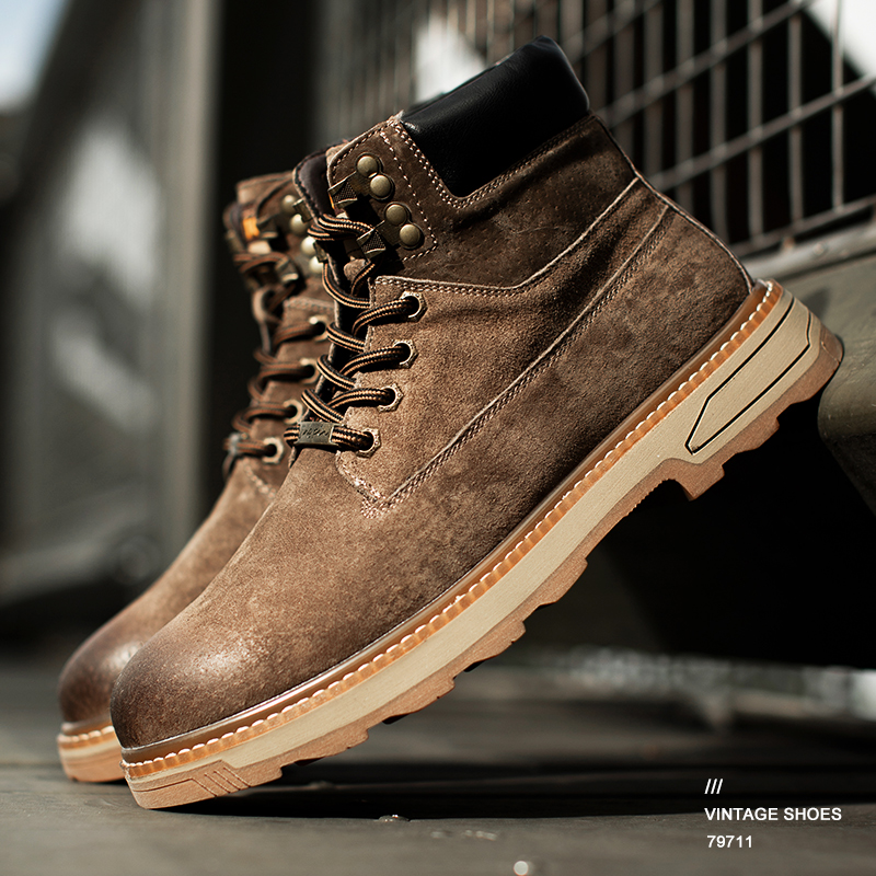 Martin Boots Man Genuine Leather Inellenty Wind Tooling Boots Midbarrel Men's Boots Man High Helps Winter Plus Suede Korean Version 100 Hitch Shoes