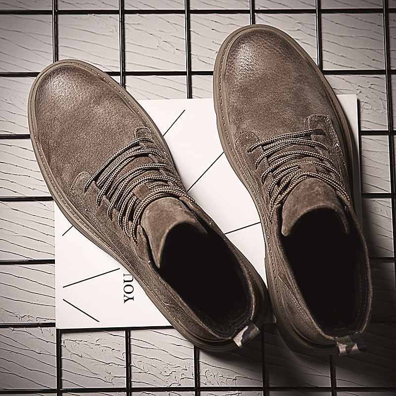 Martin boots men's winter men's shoes plus velvet cotton shoes new British style leather high tube tooling medium tube wolf boots men