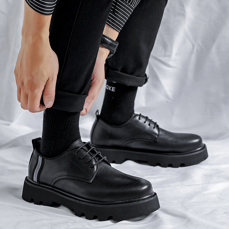 Small leather shoes men's 2021 Summer thin Inn craze lightly thickened Korean version genuine leather Low Gang Martin Shoe Men