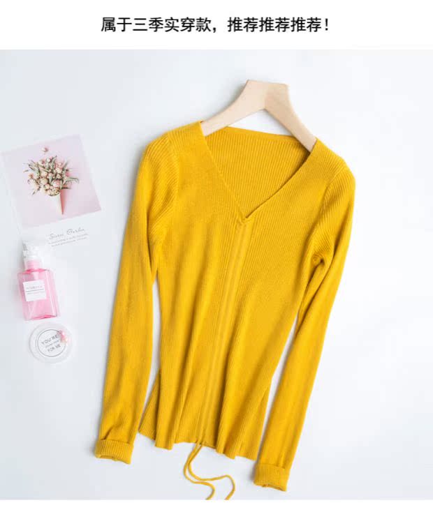 M812 mùa thu hai phụ nữ mặc áo len cổ chữ V thon gọn, mỏng manh áo khoác cardigan