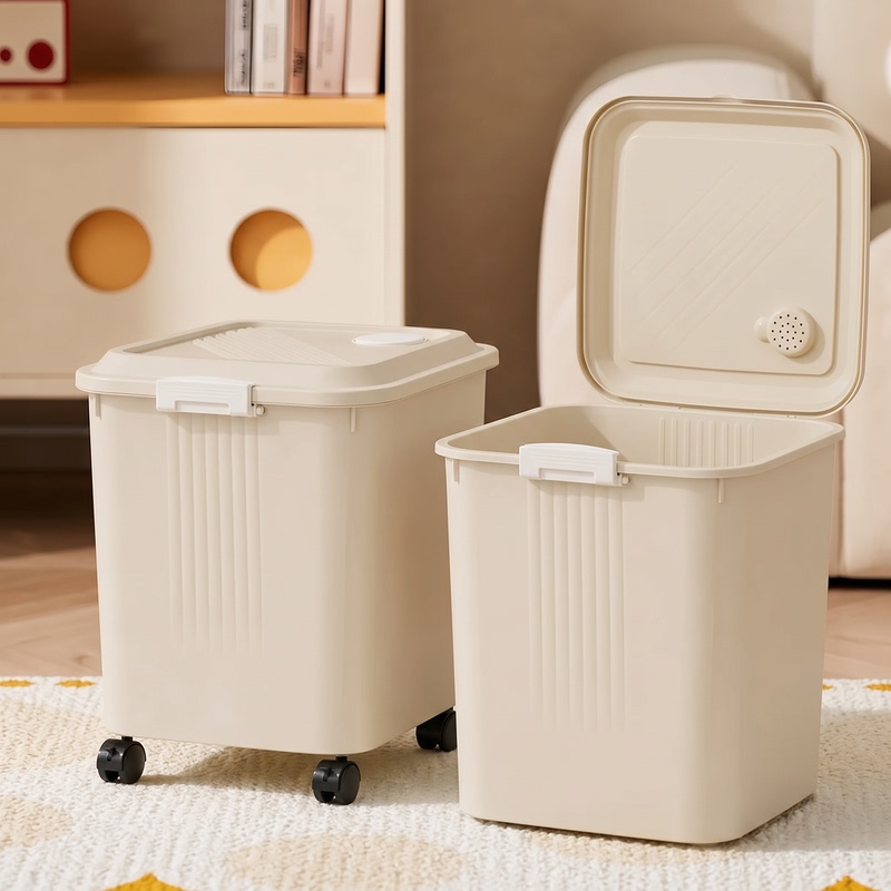 Household Flip-Top Trash Can with Wheels, Large-Capacity Sealed Storage Bin, Plastic Storage Box, Multi-Functional Mobile Sealed Bin Household Flip-Top Trash Can with Wheels, Large-Capacity Sealed Storage Bin, Plastic Storage Box, Multi-Functional Mobile Sealed Bin