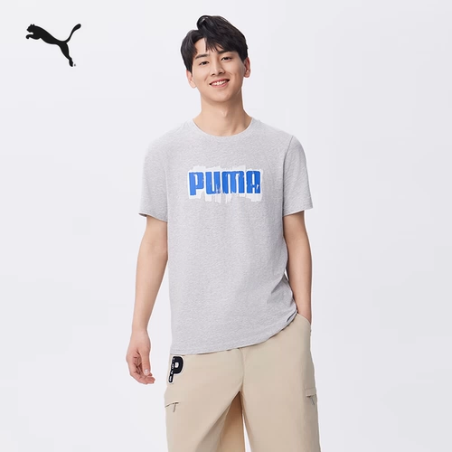 Puma, спортивная хлопковая футболка с коротким рукавом, круглый воротник