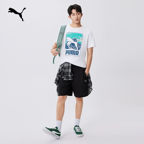 Puma, хлопковая летняя спортивная футболка с коротким рукавом для отдыха, круглый воротник